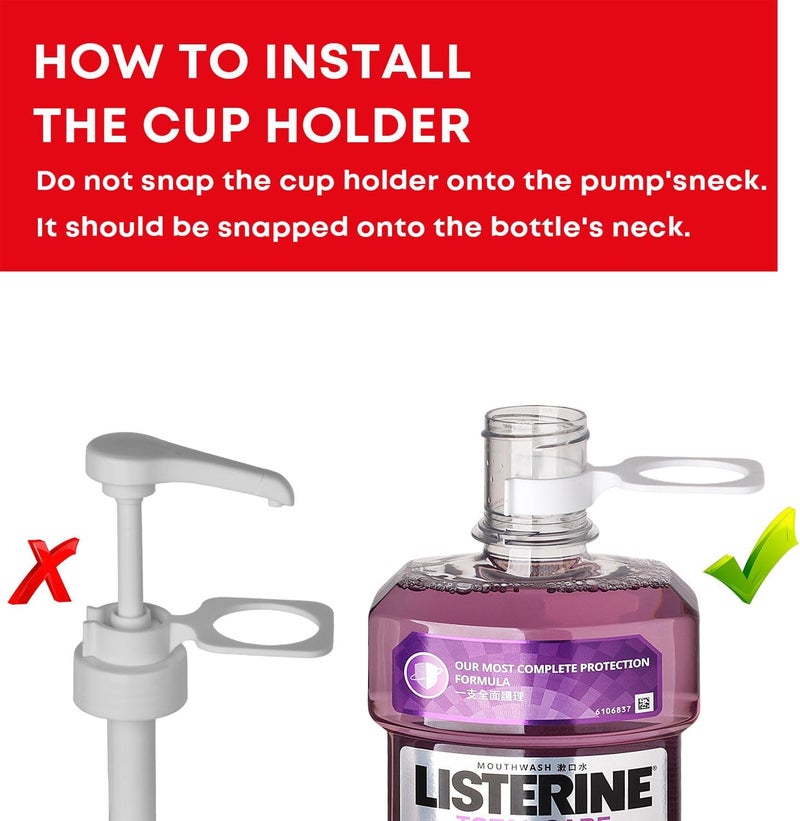 onsogi Dispenser Pumps for Listerine 1 or 1.5 Liter Mouthwash Bottles with Cup Holders, Resuable Cups and Clear Plastic Paper Cup Dispenser - Fits Total Care, Original, Zero Alcohol, Cool Mint, etc - Image 5
